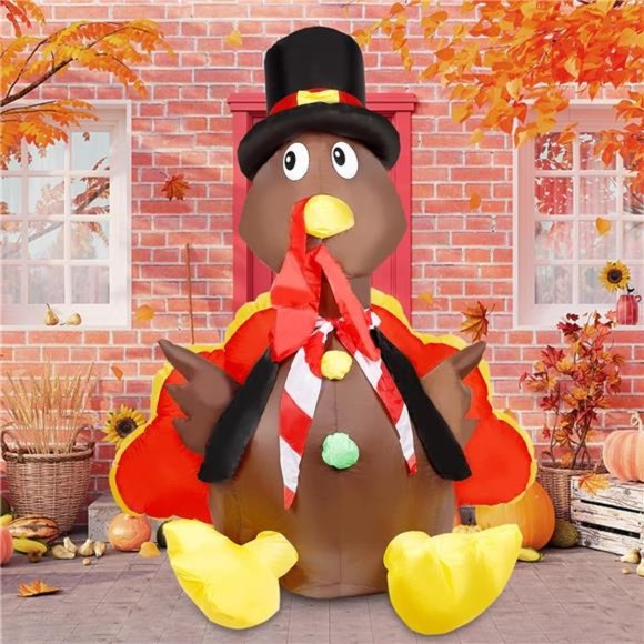 Thanksgiving Inflatable 5 Ft Turkey LED Lights, Blow up - Picture 3 of 7